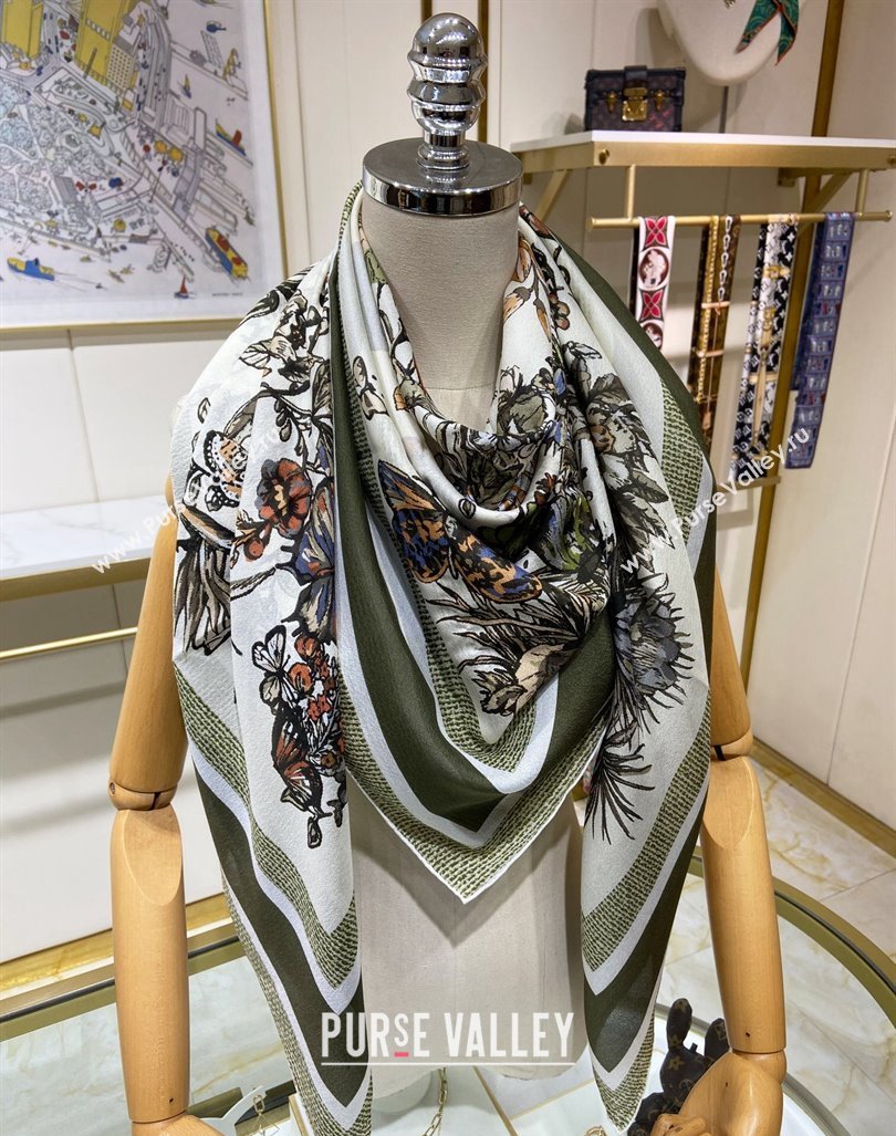 Dior Butterfly Silk Sqaure Scarf 140x140cm Green 2024 0304 (A-240304059)