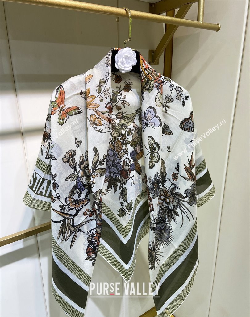 Dior Butterfly Silk Sqaure Scarf 140x140cm Green 2024 0304 (A-240304059)