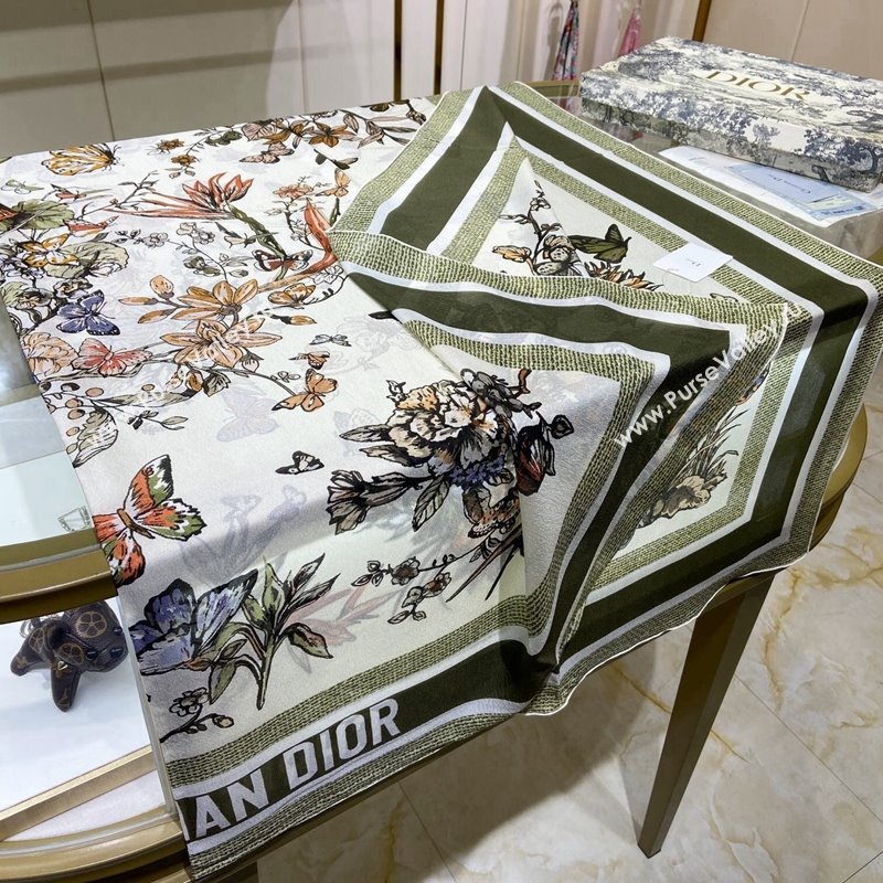 Dior Butterfly Silk Sqaure Scarf 140x140cm Green 2024 0304 (A-240304059)