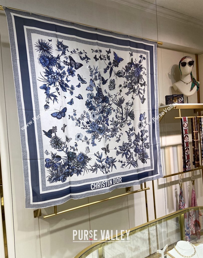 Dior Butterfly Silk Sqaure Scarf 140x140cm Blue 2024 0304 (A-240304060)