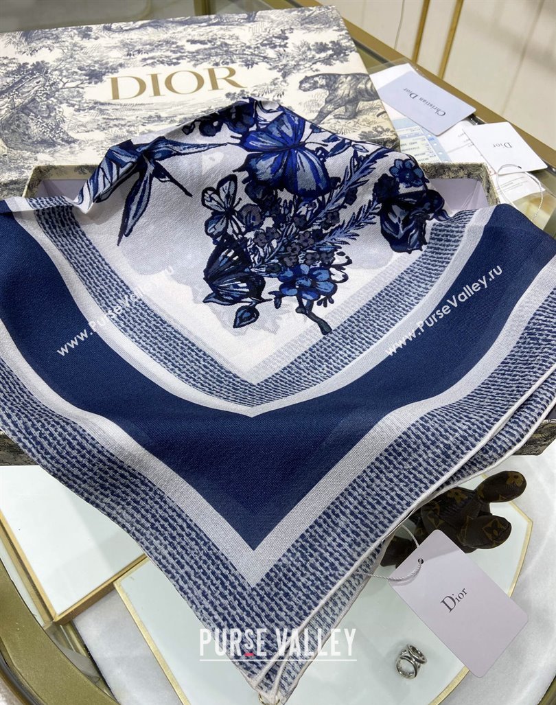 Dior Butterfly Silk Sqaure Scarf 140x140cm Blue 2024 0304 (A-240304060)