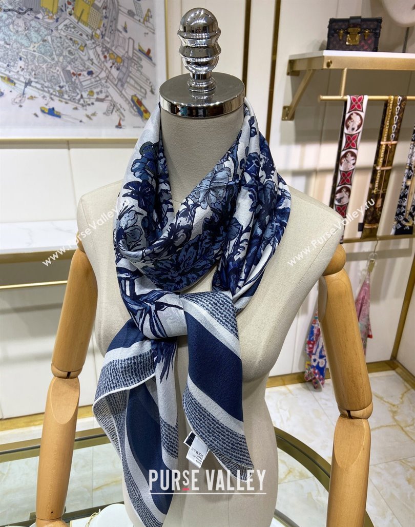 Dior Butterfly Silk Sqaure Scarf 140x140cm Blue 2024 0304 (A-240304060)