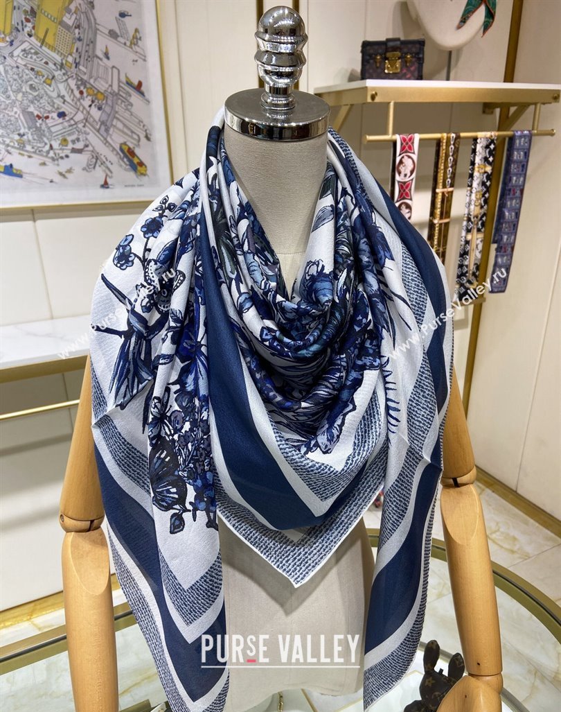 Dior Butterfly Silk Sqaure Scarf 140x140cm Blue 2024 0304 (A-240304060)