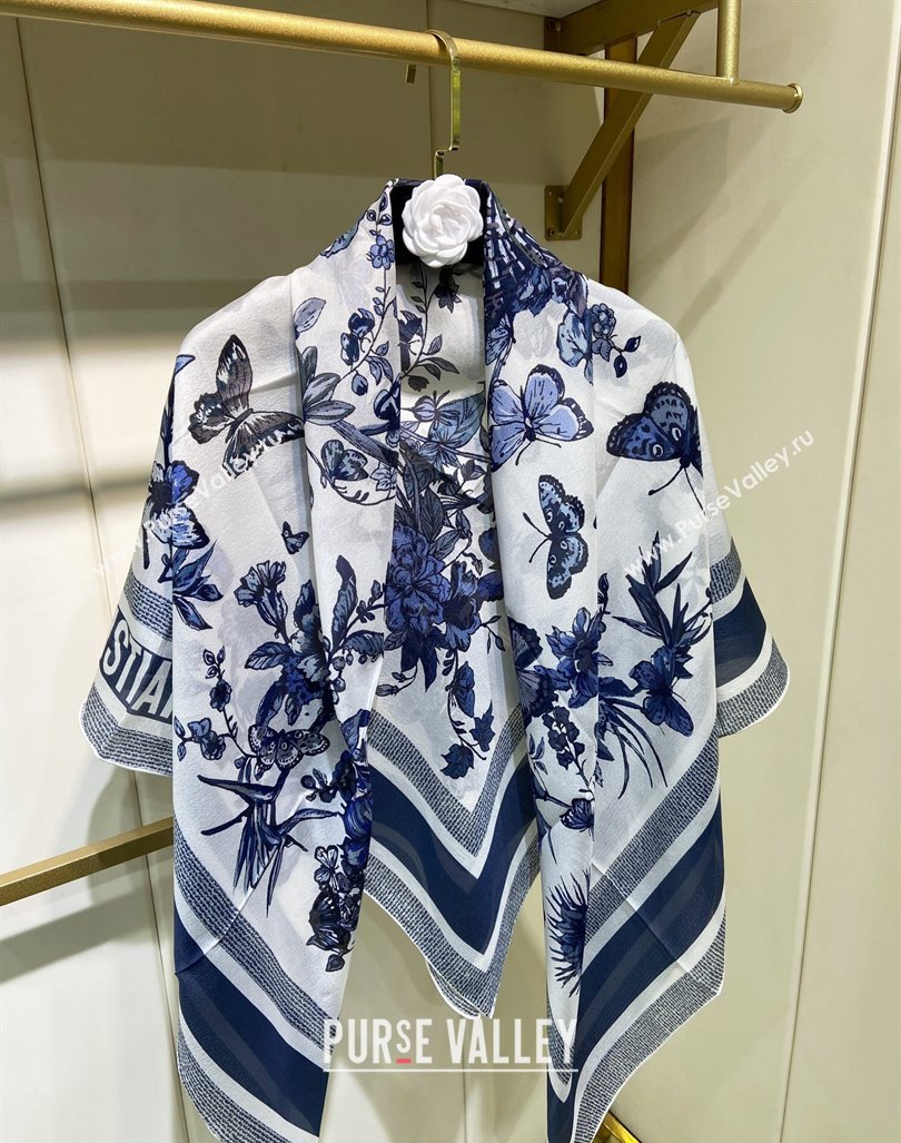 Dior Butterfly Silk Sqaure Scarf 140x140cm Blue 2024 0304 (A-240304060)
