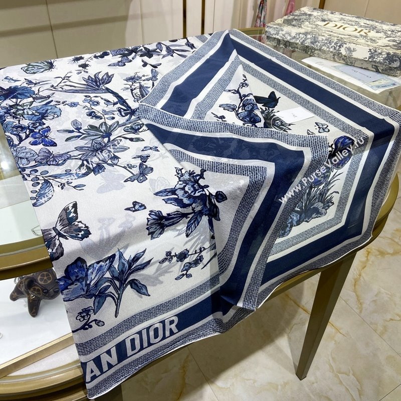 Dior Butterfly Silk Sqaure Scarf 140x140cm Blue 2024 0304 (A-240304060)