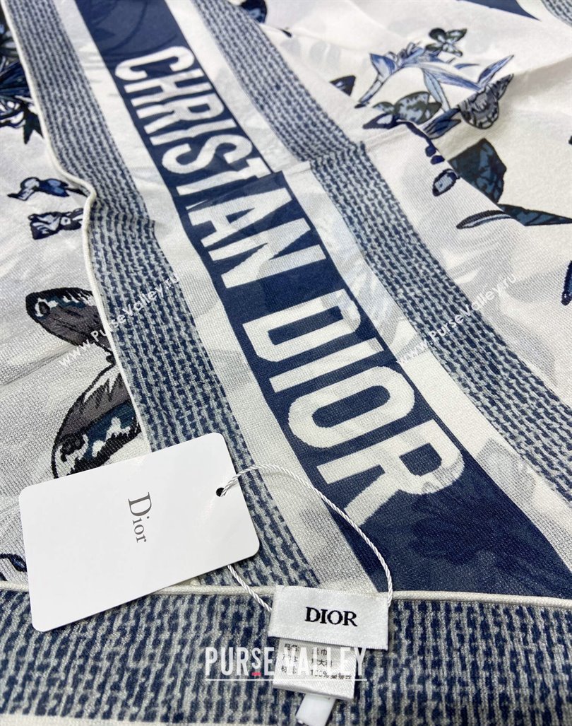 Dior Butterfly Silk Sqaure Scarf 140x140cm Blue 2024 0304 (A-240304060)