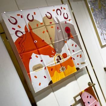 Hermes Just Married Silk Sqaure Scarf 90x90cm White 2024 0130 (A-240304061)