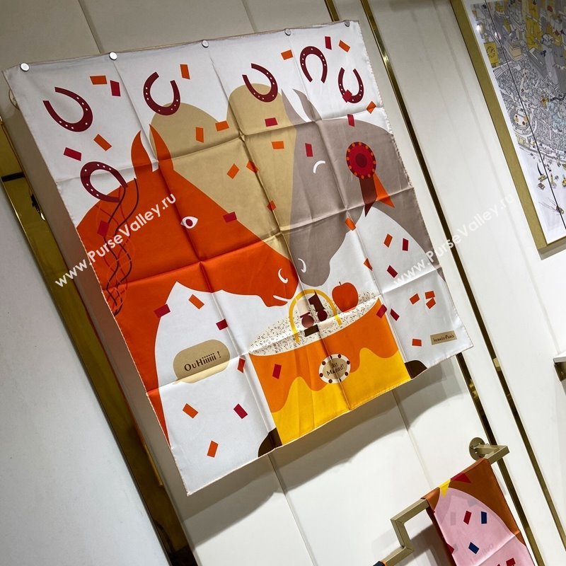 Hermes Just Married Silk Sqaure Scarf 90x90cm White 2024 0130 (A-240304061)