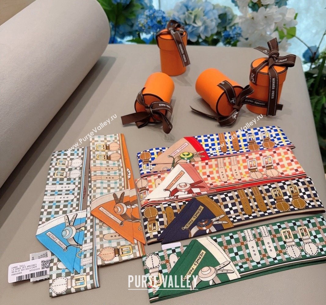 Hermes Silk Twilly Bandeau Scarf 6x90cm Dark Blue 2024 0304 (XMN-240304022)