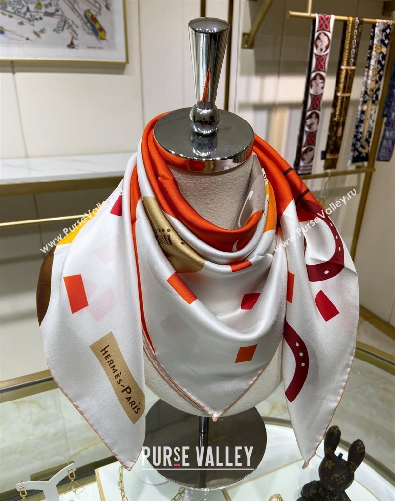 Hermes Just Married Silk Sqaure Scarf 90x90cm White 2024 0130 (A-240304061)