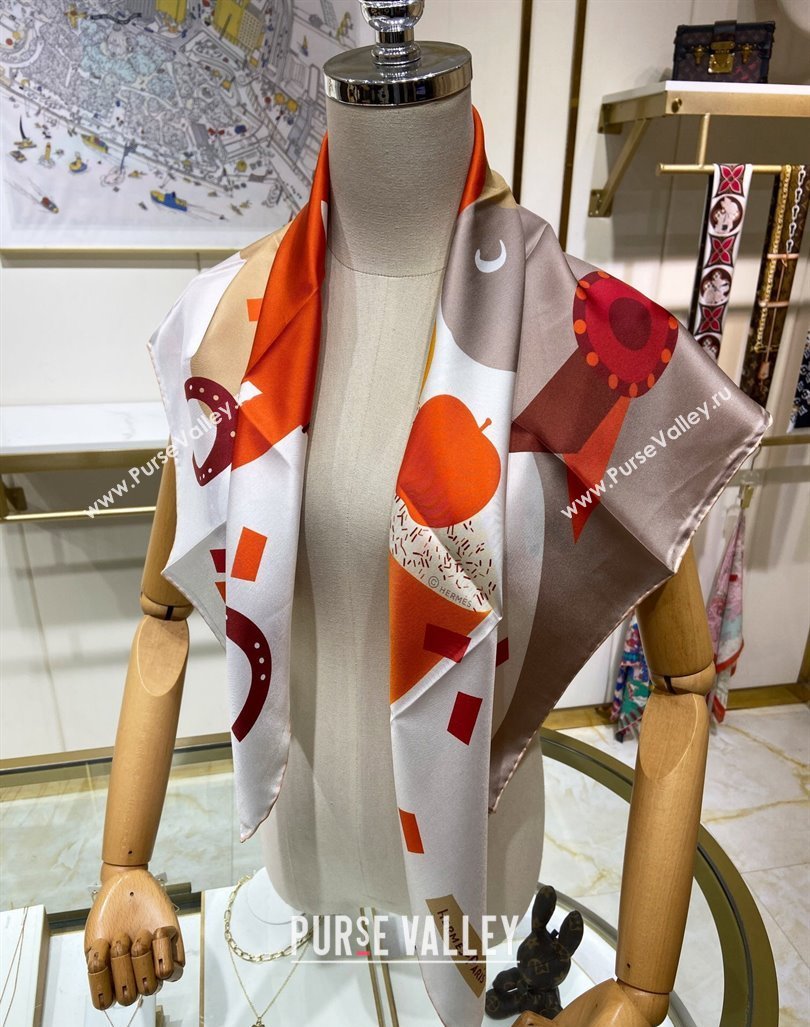 Hermes Just Married Silk Sqaure Scarf 90x90cm White 2024 0130 (A-240304061)