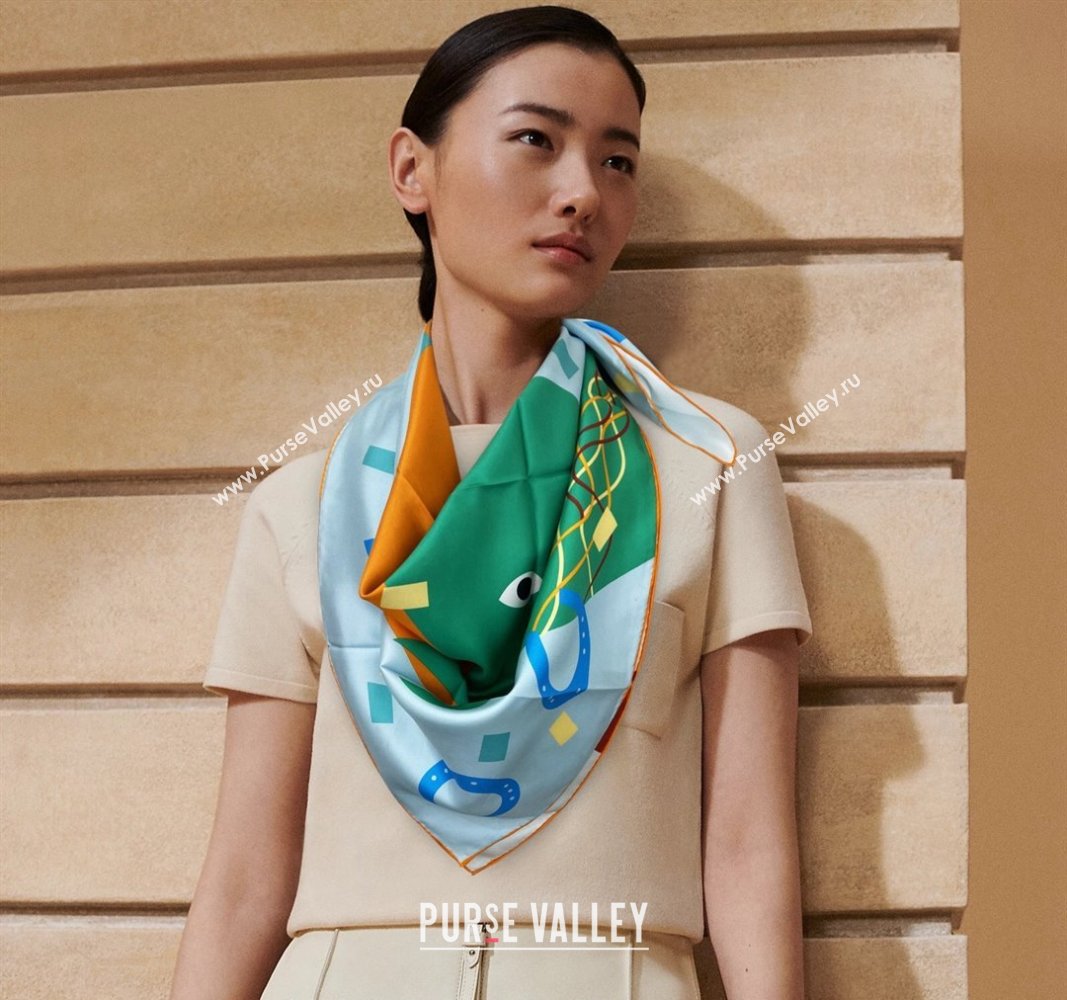 Hermes Just Married Silk Sqaure Scarf 90x90cm Light Blue 2024 0130 (A-240304062)