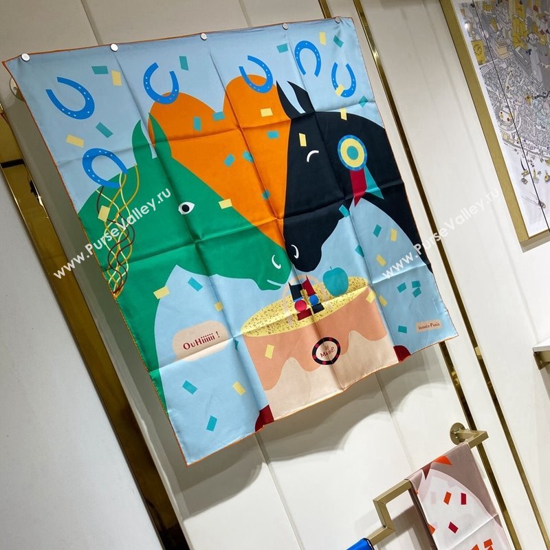 Hermes Just Married Silk Sqaure Scarf 90x90cm Light Blue 2024 0130 (A-240304062)