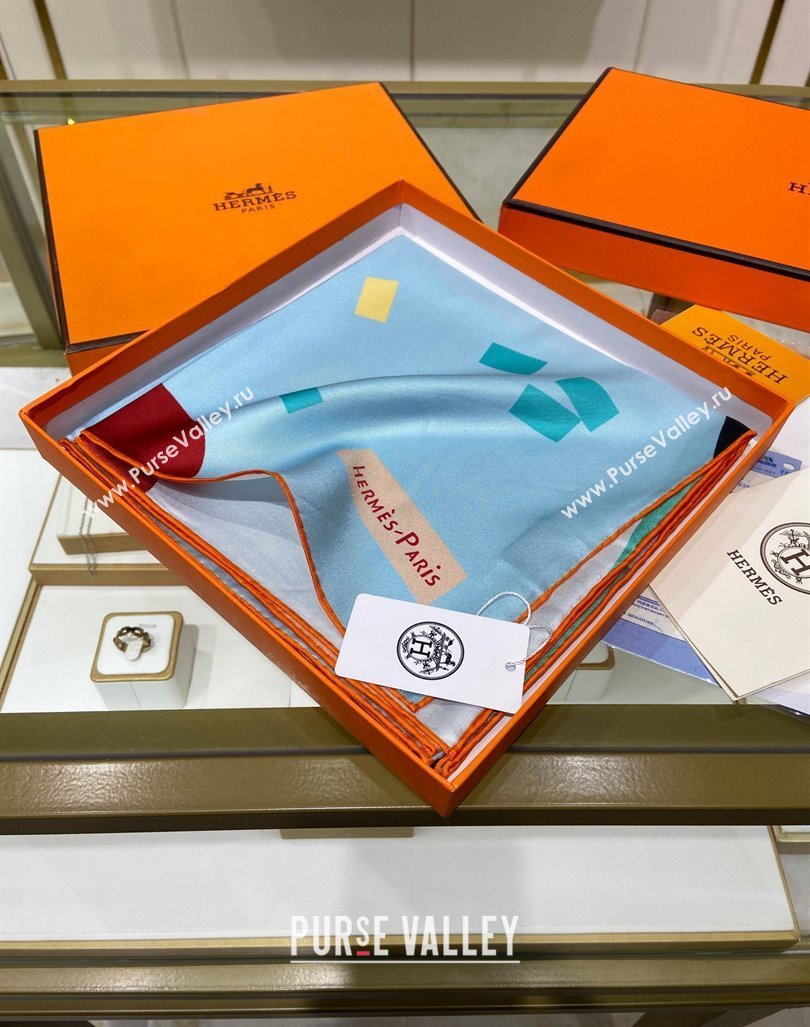 Hermes Just Married Silk Sqaure Scarf 90x90cm Light Blue 2024 0130 (A-240304062)