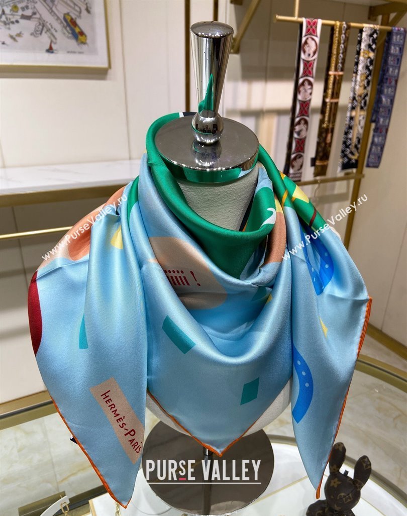 Hermes Just Married Silk Sqaure Scarf 90x90cm Light Blue 2024 0130 (A-240304062)