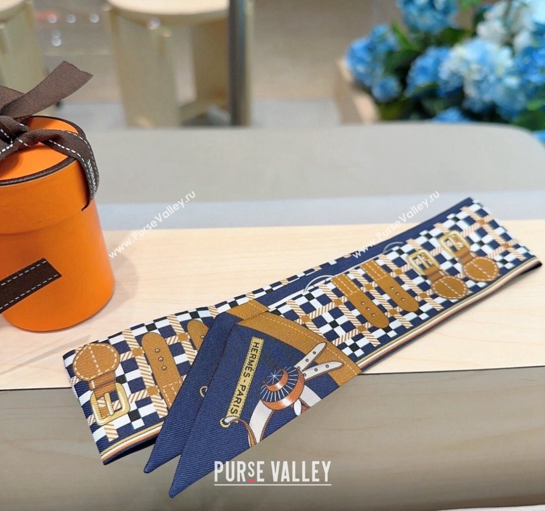 Hermes Silk Twilly Bandeau Scarf 6x90cm Dark Blue 2024 0304 (XMN-240304022)