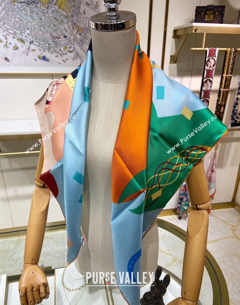 Hermes Just Married Silk Sqaure Scarf 90x90cm Light Blue 2024 0130 (A-240304062)