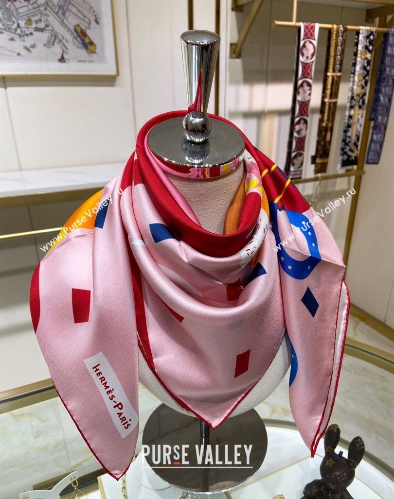 Hermes Just Married Silk Sqaure Scarf 90x90cm Pink 2024 0130 (A-240304063)
