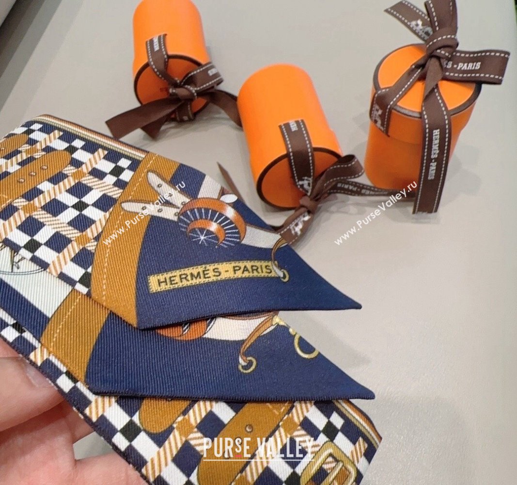 Hermes Silk Twilly Bandeau Scarf 6x90cm Dark Blue 2024 0304 (XMN-240304022)