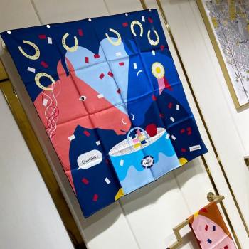 Hermes Just Married Silk Sqaure Scarf 90x90cm Navy Blue 2024 0130 (A-240304064)