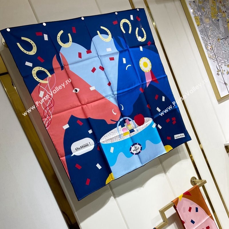 Hermes Just Married Silk Sqaure Scarf 90x90cm Navy Blue 2024 0130 (A-240304064)