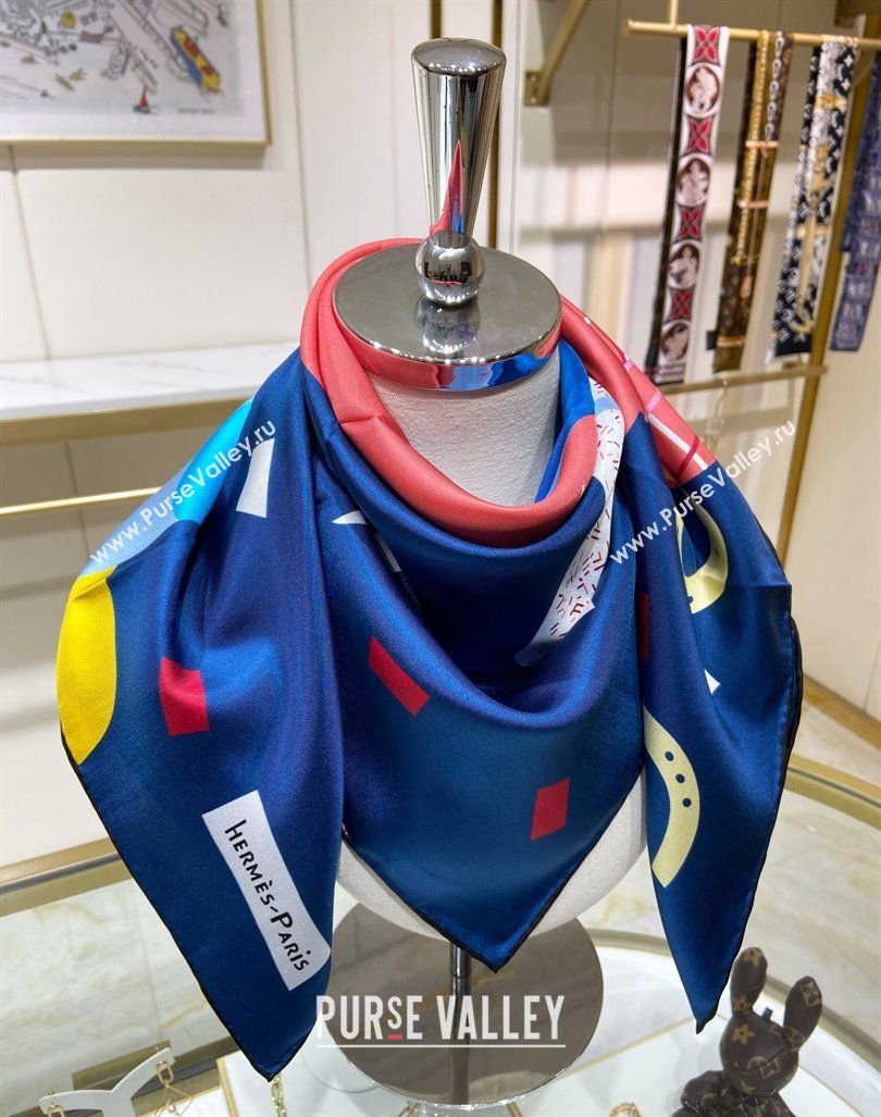 Hermes Just Married Silk Sqaure Scarf 90x90cm Navy Blue 2024 0130 (A-240304064)