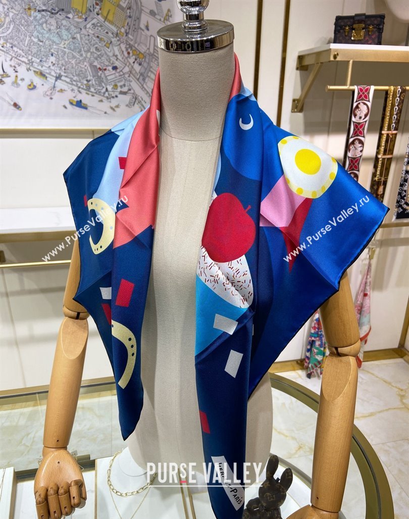 Hermes Just Married Silk Sqaure Scarf 90x90cm Navy Blue 2024 0130 (A-240304064)