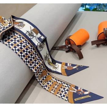 Hermes Silk Twilly Bandeau Scarf 6x90cm Dark Blue 2024 0304 (XMN-240304022)