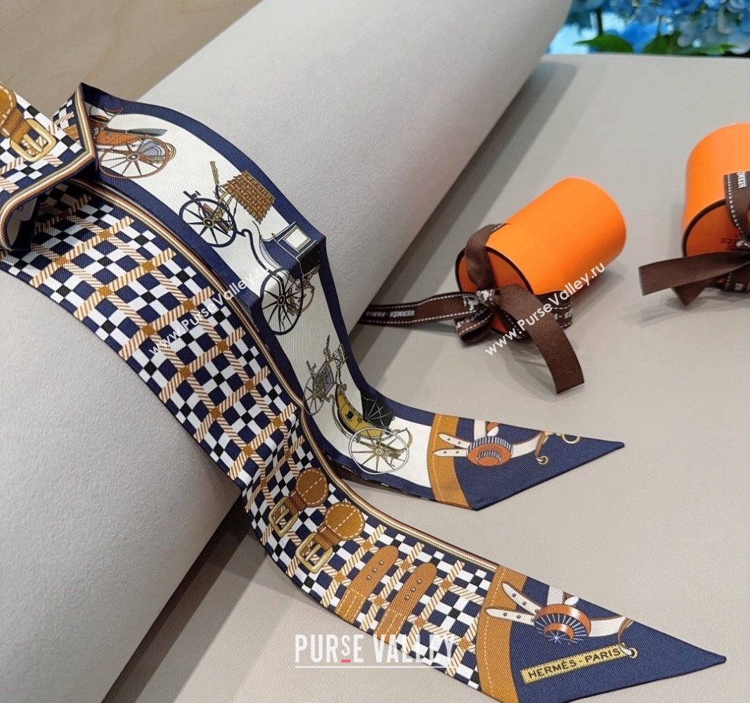 Hermes Silk Twilly Bandeau Scarf 6x90cm Dark Blue 2024 0304 (XMN-240304022)