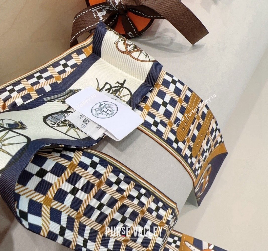Hermes Silk Twilly Bandeau Scarf 6x90cm Dark Blue 2024 0304 (XMN-240304022)