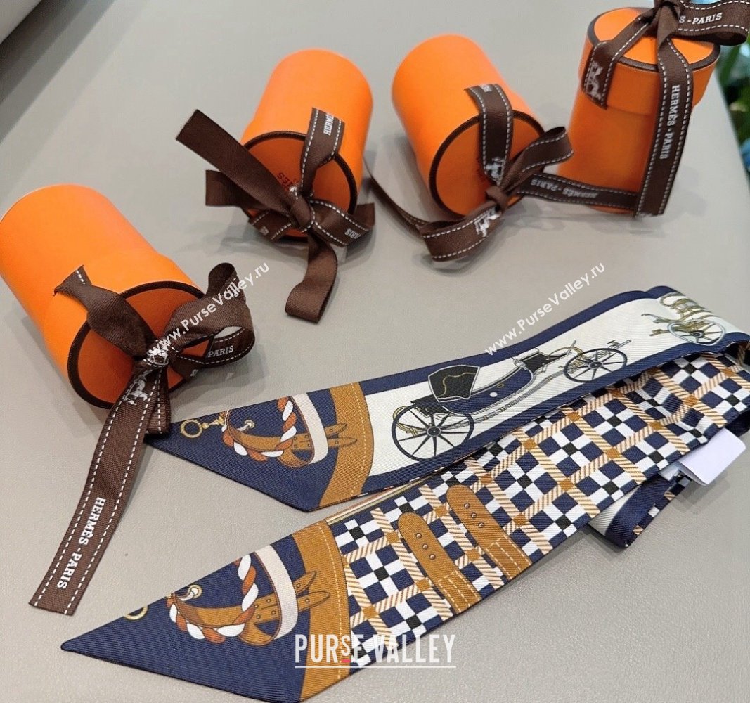 Hermes Silk Twilly Bandeau Scarf 6x90cm Dark Blue 2024 0304 (XMN-240304022)