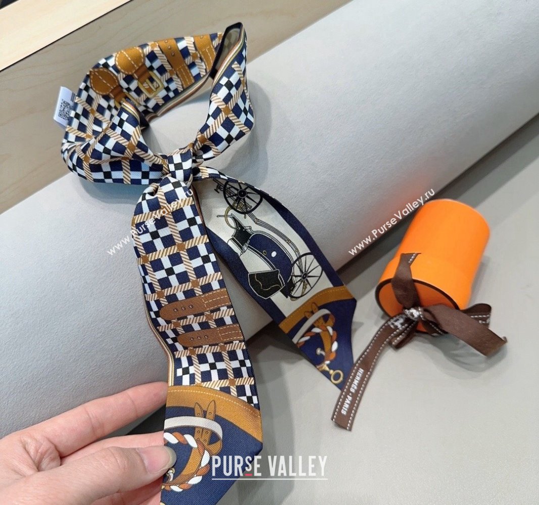 Hermes Silk Twilly Bandeau Scarf 6x90cm Dark Blue 2024 0304 (XMN-240304022)