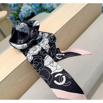 Chanel Camellia Silk Bandeau Scarf 6x120cm Pink 2024 0304 (A-240304069)