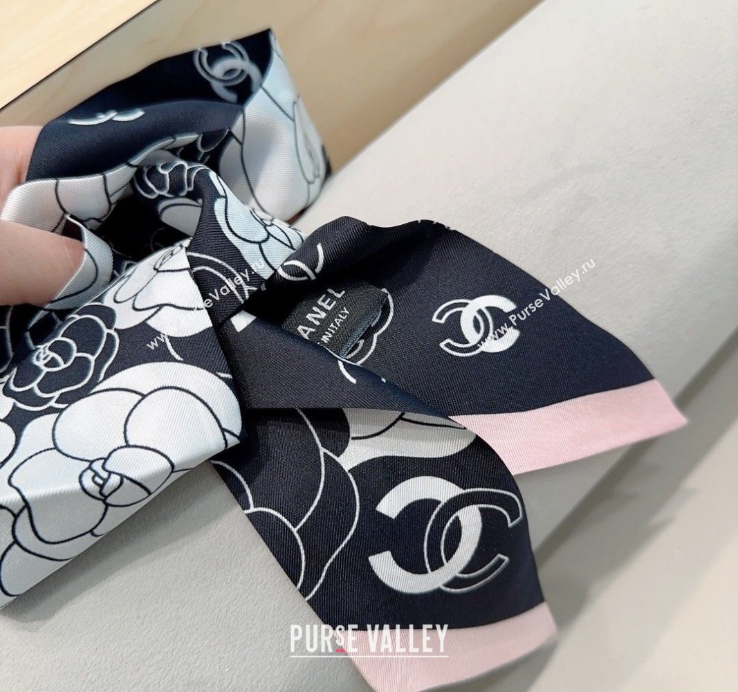 Chanel Camellia Silk Bandeau Scarf 6x120cm Pink 2024 0304 (A-240304069)