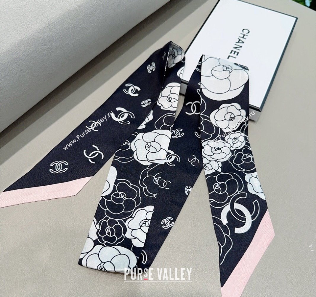 Chanel Camellia Silk Bandeau Scarf 6x120cm Pink 2024 0304 (A-240304069)