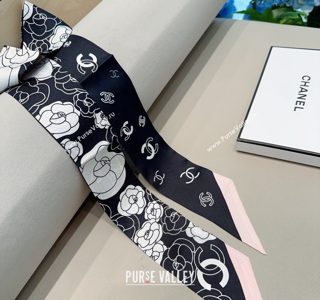 Chanel Camellia Silk Bandeau Scarf 6x120cm Pink 2024 0304 (A-240304069)