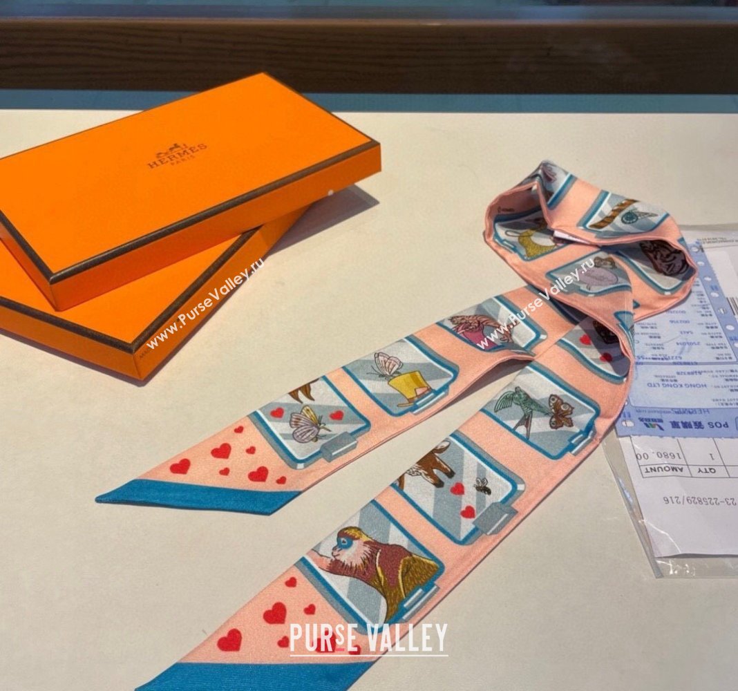 Hermes Story Twilly Silk Bandeau Scarf 5x86cm Blue 2024 0304 (A-240304071)