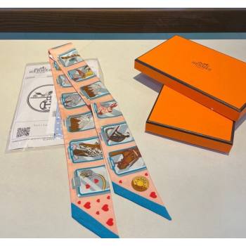 Hermes Story Twilly Silk Bandeau Scarf 5x86cm Blue 2024 0304 (A-240304071)