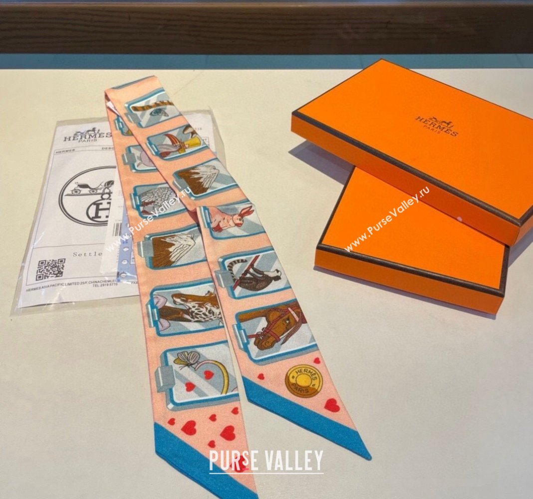 Hermes Story Twilly Silk Bandeau Scarf 5x86cm Blue 2024 0304 (A-240304071)