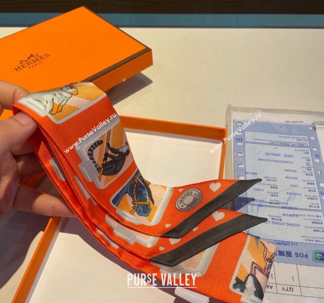 Hermes Story Twilly Silk Bandeau Scarf 5x86cm Black 2024 0304 (A-240304072)