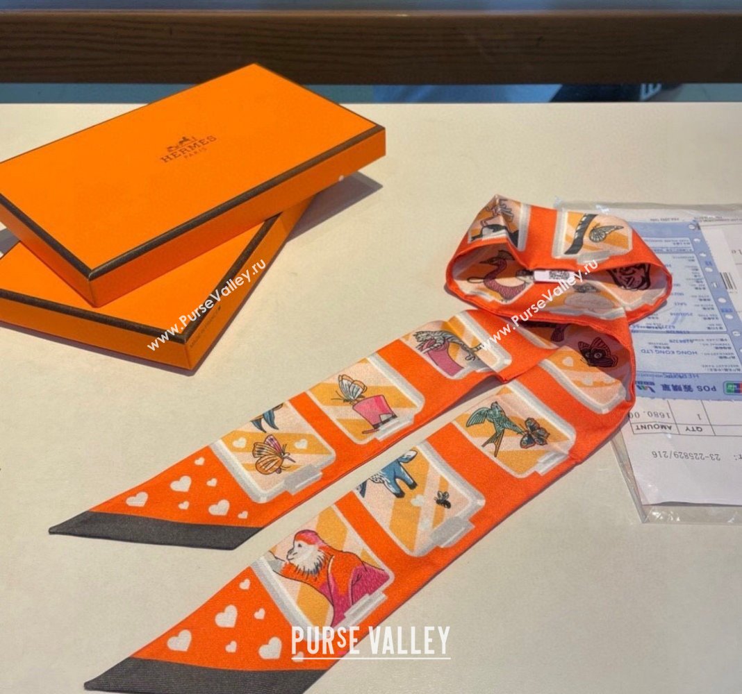 Hermes Story Twilly Silk Bandeau Scarf 5x86cm Black 2024 0304 (A-240304072)