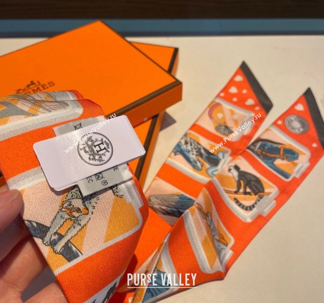 Hermes Story Twilly Silk Bandeau Scarf 5x86cm Black 2024 0304 (A-240304072)