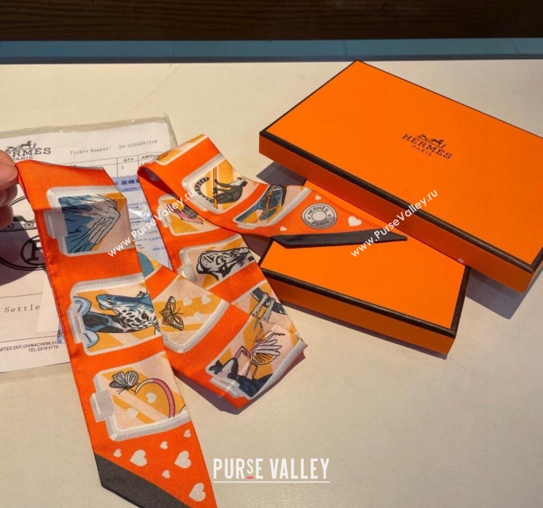 Hermes Story Twilly Silk Bandeau Scarf 5x86cm Black 2024 0304 (A-240304072)