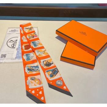 Hermes Story Twilly Silk Bandeau Scarf 5x86cm Black 2024 0304 (A-240304072)