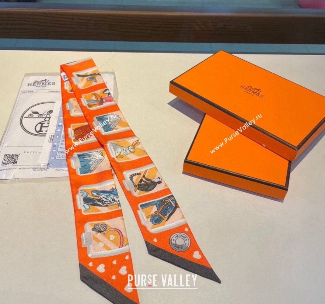 Hermes Story Twilly Silk Bandeau Scarf 5x86cm Black 2024 0304 (A-240304072)