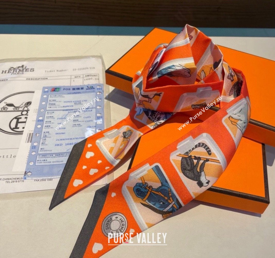 Hermes Story Twilly Silk Bandeau Scarf 5x86cm Black 2024 0304 (A-240304072)
