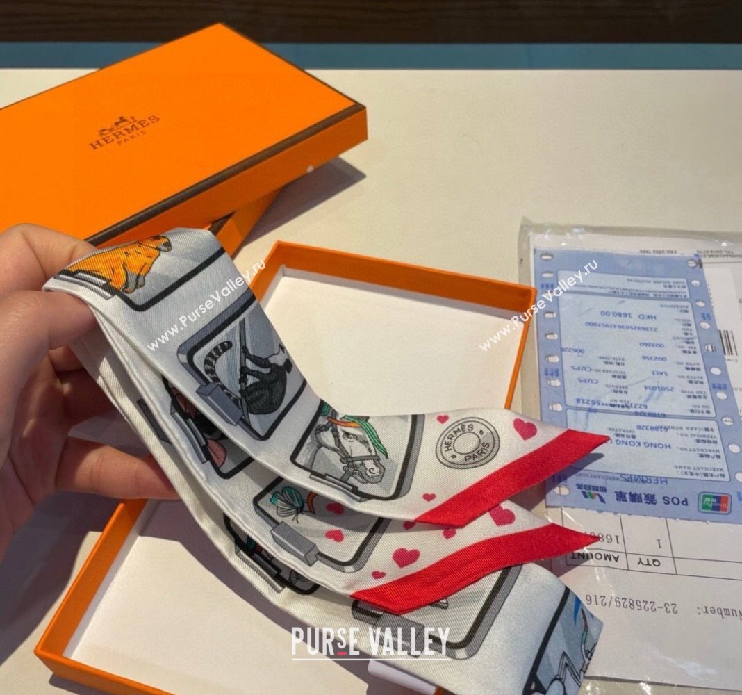 Hermes Story Twilly Silk Bandeau Scarf 5x86cm Red 2024 0304 (A-240304074)