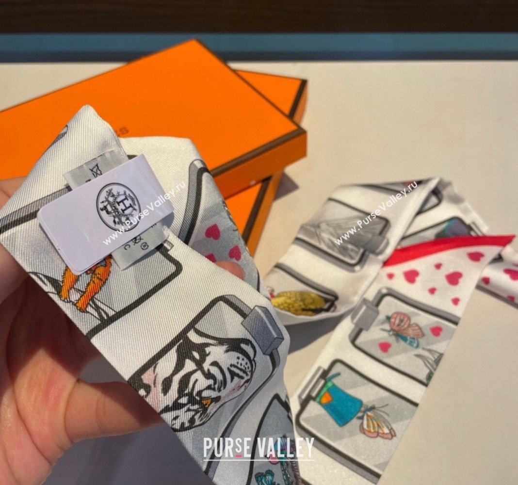 Hermes Story Twilly Silk Bandeau Scarf 5x86cm Red 2024 0304 (A-240304074)