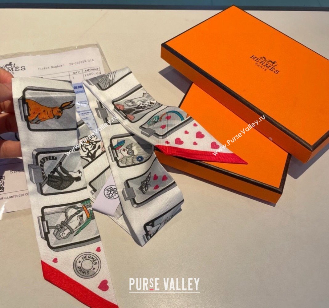 Hermes Story Twilly Silk Bandeau Scarf 5x86cm Red 2024 0304 (A-240304074)