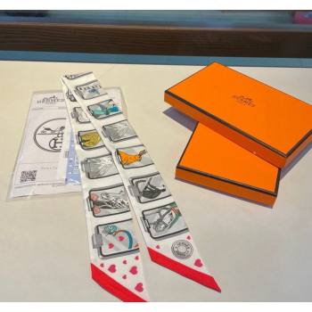 Hermes Story Twilly Silk Bandeau Scarf 5x86cm Red 2024 0304 (A-240304074)